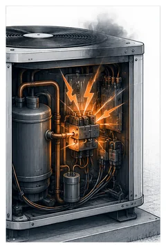 Stage 2 diagram showing an abnormal electrical condition developing inside an outdoor air conditioner.