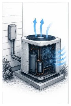 Stage 1 diagram showing an outdoor air conditioner operating normally under safe electrical conditions.