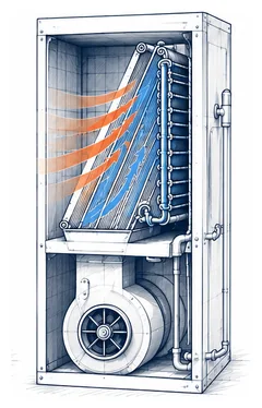 Stage 2 diagram showing the indoor coil absorbing heat from airflow.