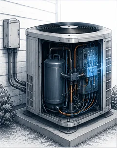 Stage 2 diagram showing electrical power reaching the outdoor air conditioner.