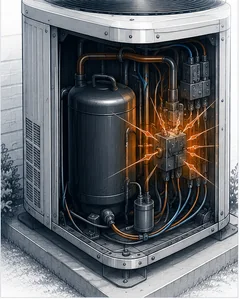 Stage 3 diagram showing an outdoor AC compressor attempting to start.