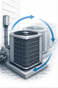 Stage 4 diagram showing an air conditioner repeatedly cycling on and off before reaching the thermostat setting.