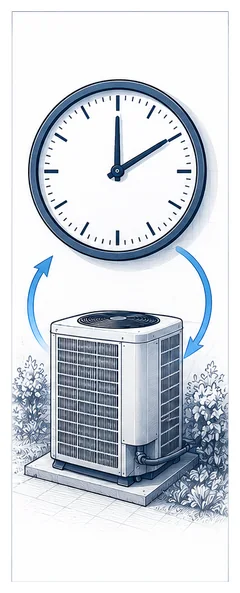 Stage 3 diagram showing an outdoor AC unit and clock to represent longer runtime.