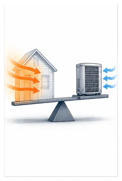 Stage 3 diagram showing heat entering a home faster than an HVAC system can remove it.