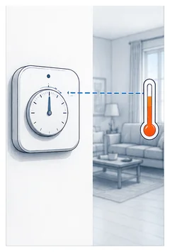 Stage 4 diagram showing a thermostat setting remaining out of reach while indoor temperature stays high.