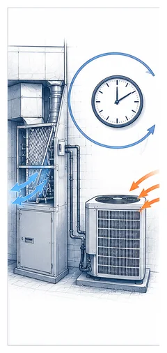 Stage 3 diagram showing HVAC equipment running longer as it tries to remove upstairs heat.