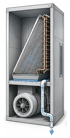 Stage 3 diagram showing condensate water draining through the HVAC drain line.